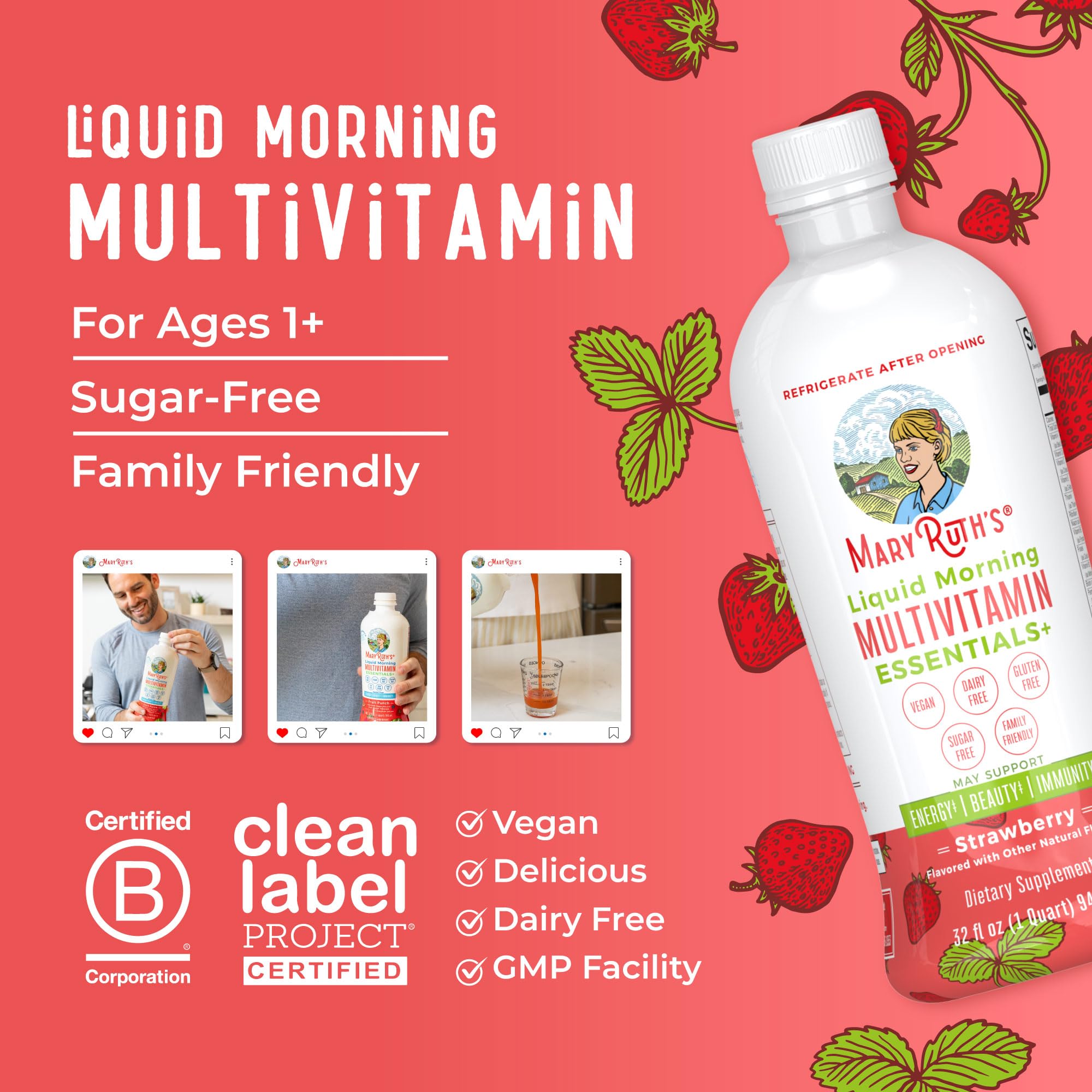 Sugar Free badge shown on MaryRuth Essentials+ packaging