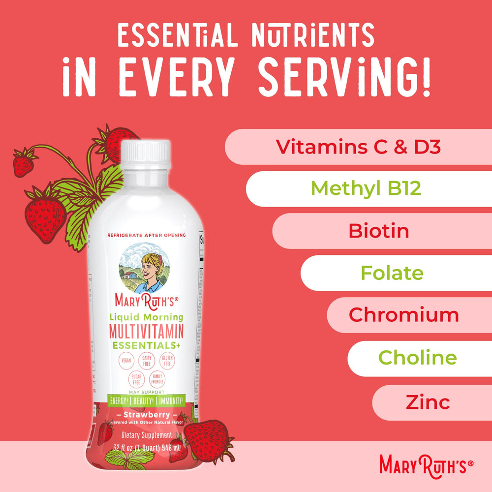 Vegan and Non-GMO icons displayed on MaryRuth Essentials+ packaging