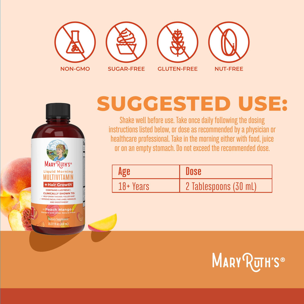 Close-up of MaryRuth Organics label highlighting Lustriva and biotin.