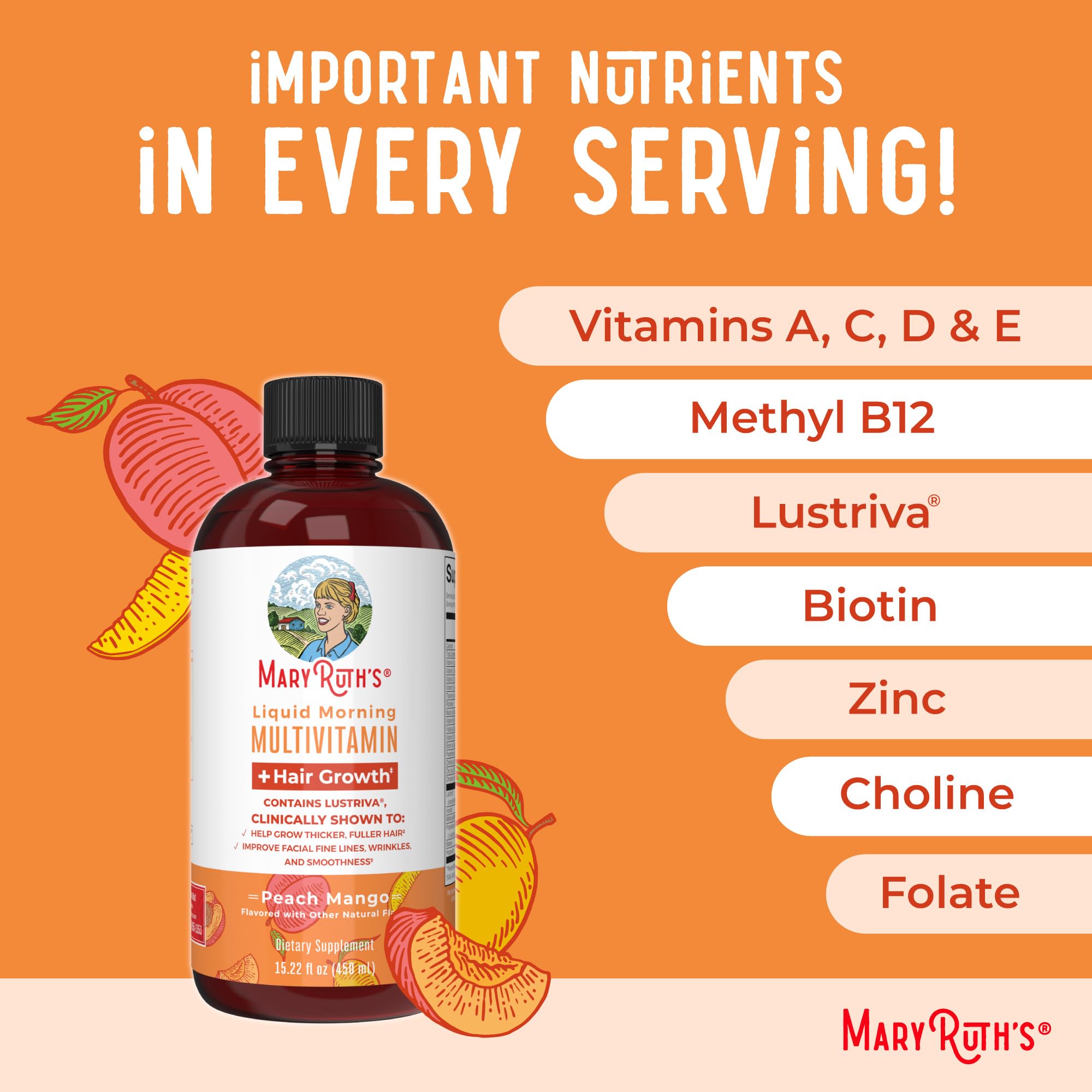 Key nutrients like biotin and B vitamins in MaryRuth Organics formula.