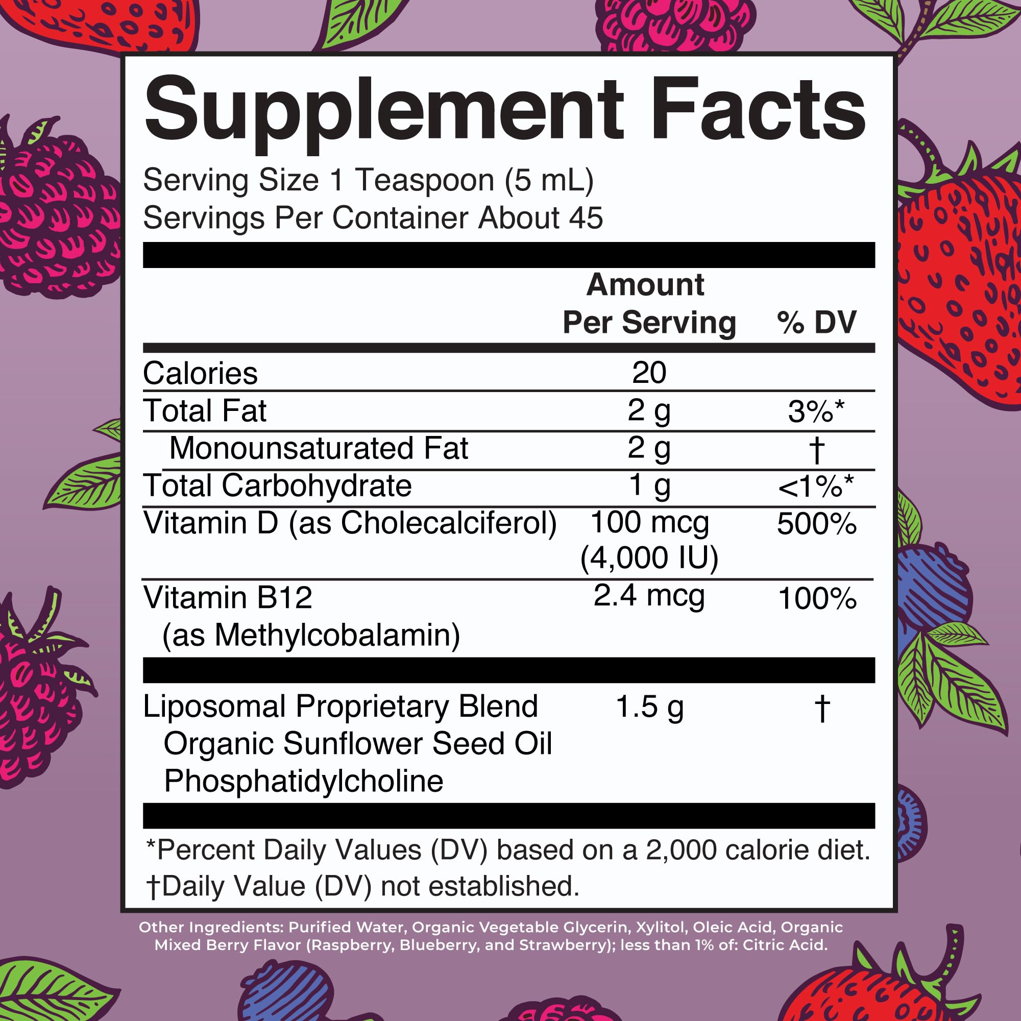 Packaging for MaryRuth Organics Megadose Vitamin D3 Liposomal