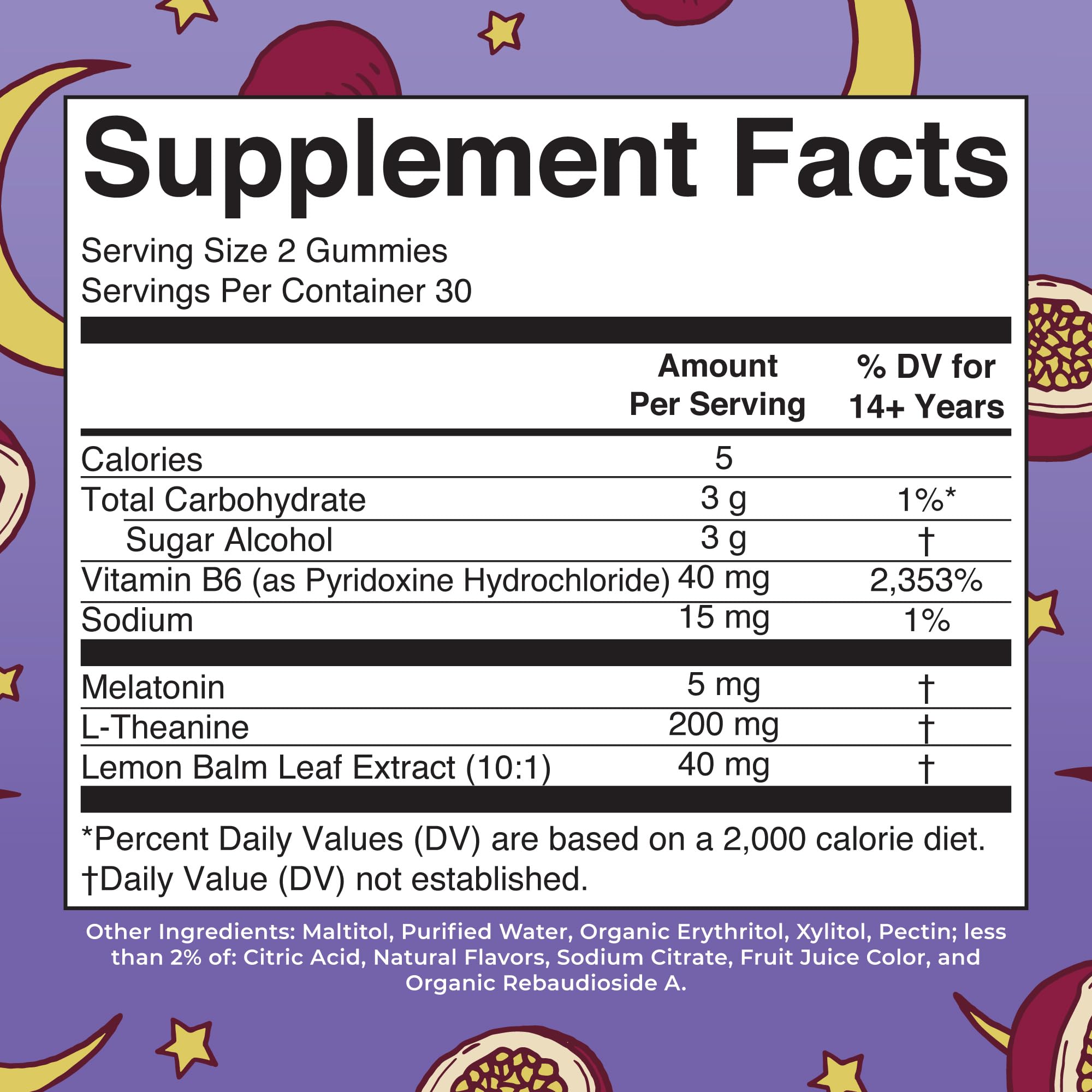 Back view of MaryRuth Organics Melatonin Sleep Gummies bottle showing label