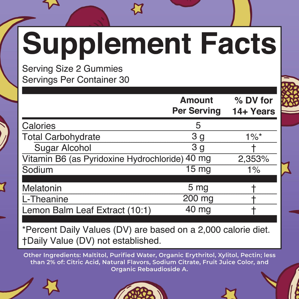 Back view of MaryRuth Organics Melatonin Sleep Gummies bottle showing label