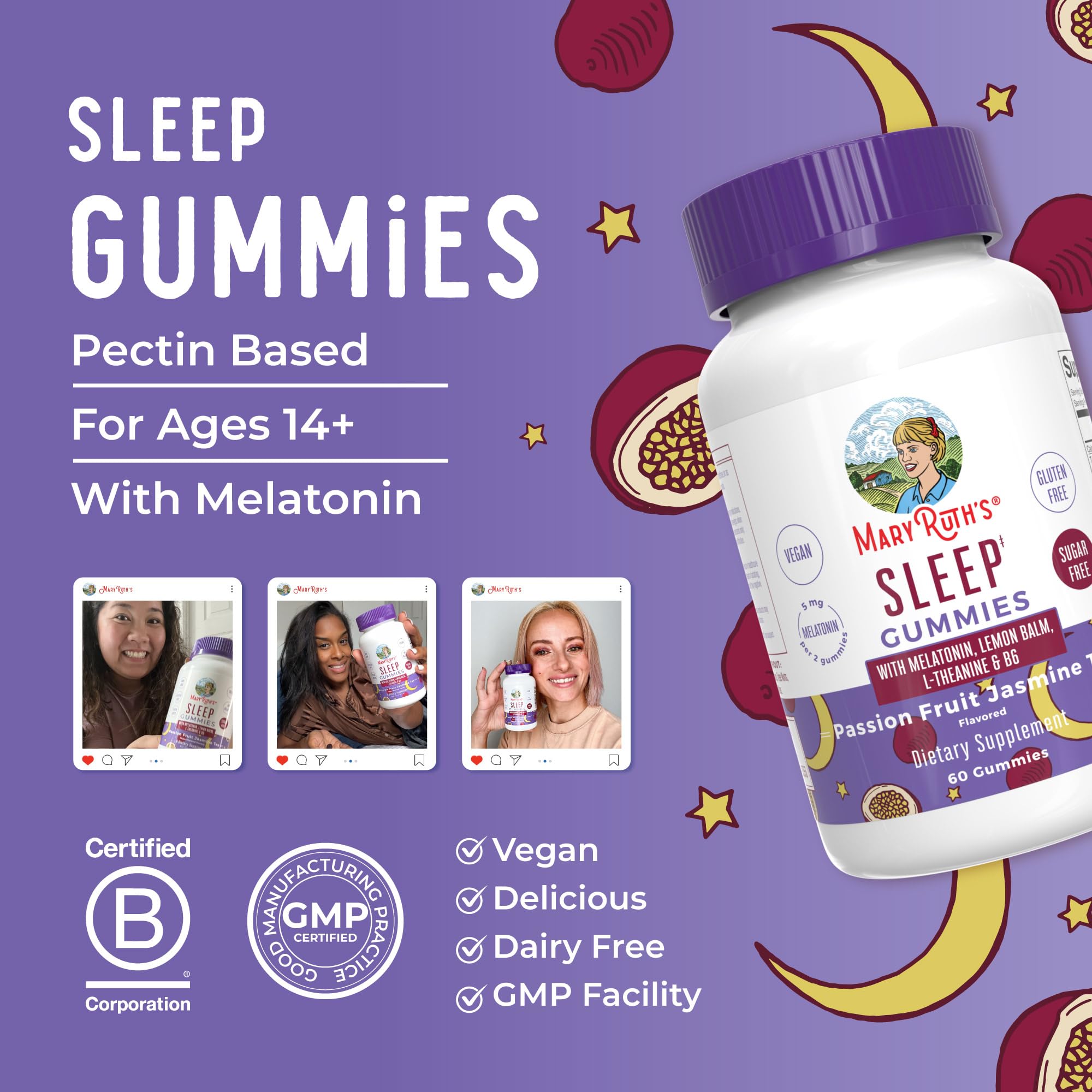 Gluten-free MaryRuth Organics Melatonin Sleep Gummies packaging