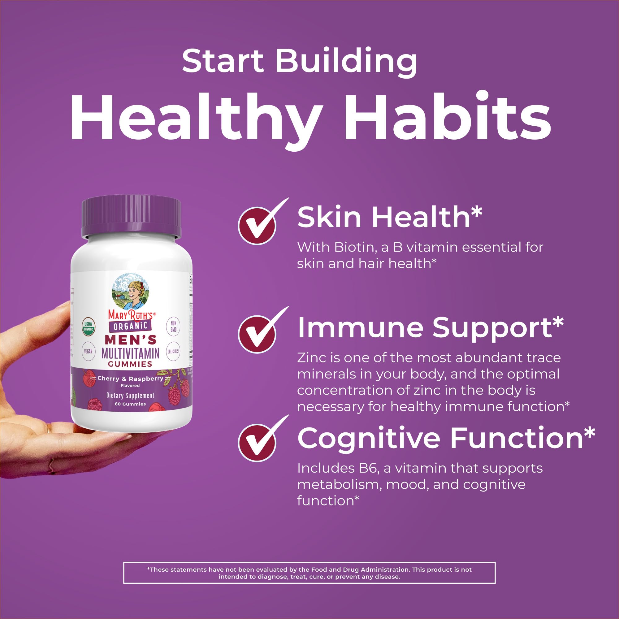 Serving size and dosage information for MaryRuth Organics Men's Vitamin Gummy