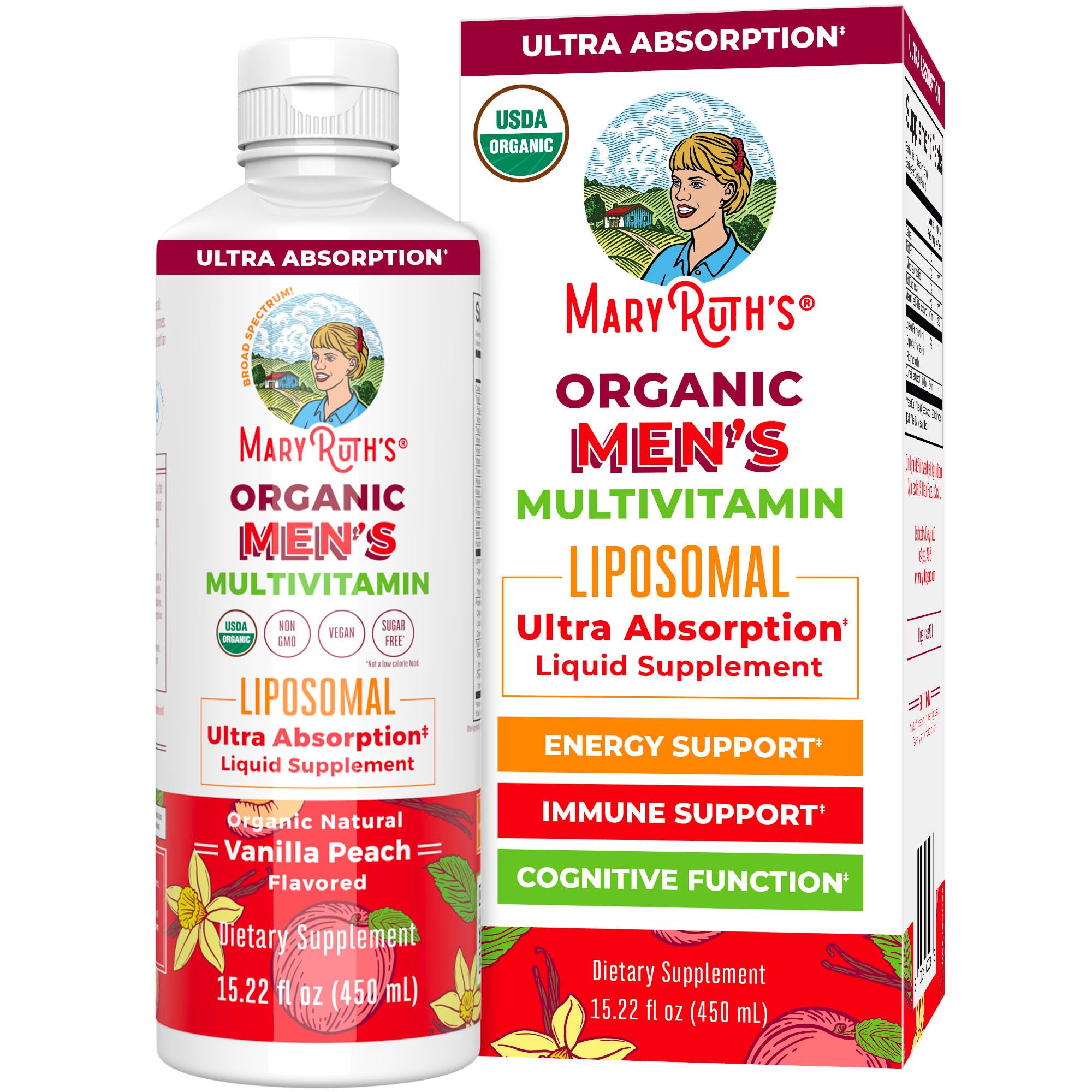 Front view of MaryRuth Organics Men's Liquid Multivitamin bottle
