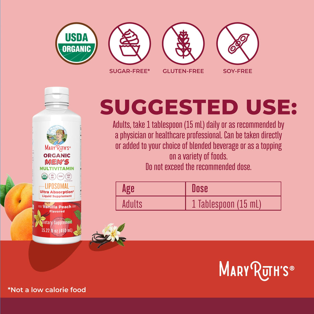 Close-up of the MaryRuth Organics Men's Liquid Multivitamin bottle