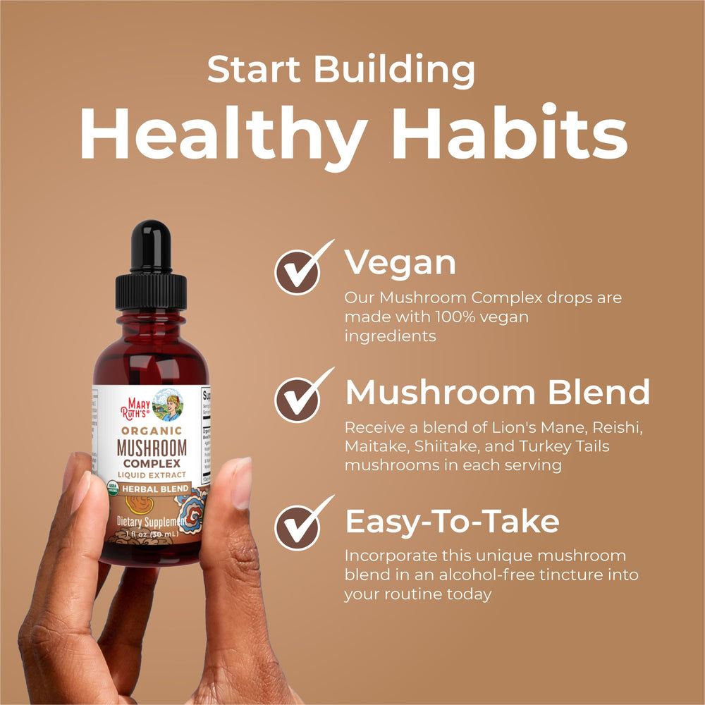 Six-mushroom blend infographic for the tincture