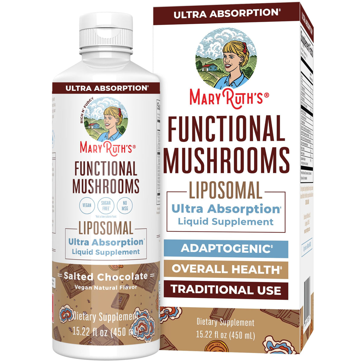 Front view of MaryRuth Organics Mushroom Liquid Vitamin bottle