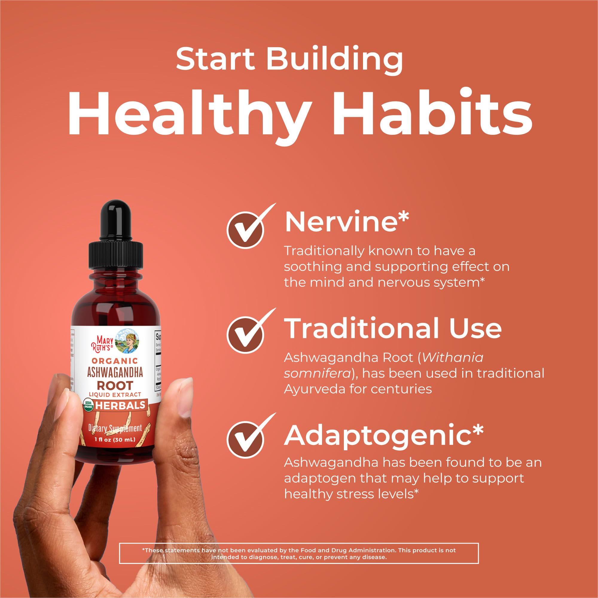 MaryRuth Organics Nervine and adaptogenic benefits graphic