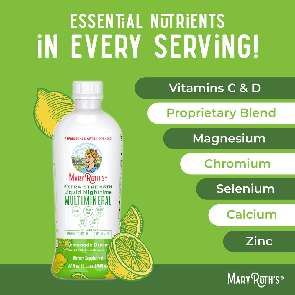 MaryRuth Organics Nighttime Multimineral supports adults and kids during evening routines