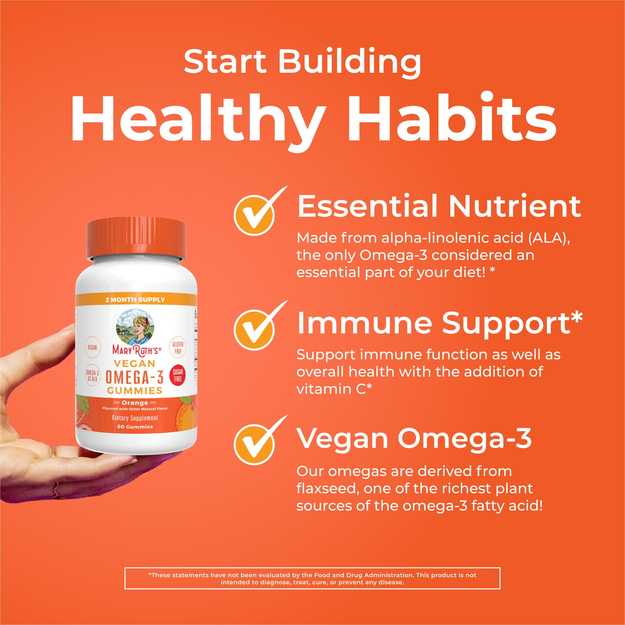 Non-GMO, vegan label on Omega-3 Gummies bottle