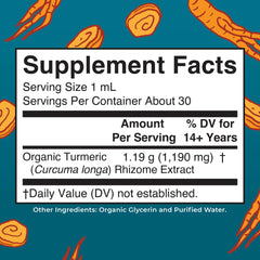 MaryRuth Organic Turmeric Liquid Extract label showing USDA Organic and Non-GMO
