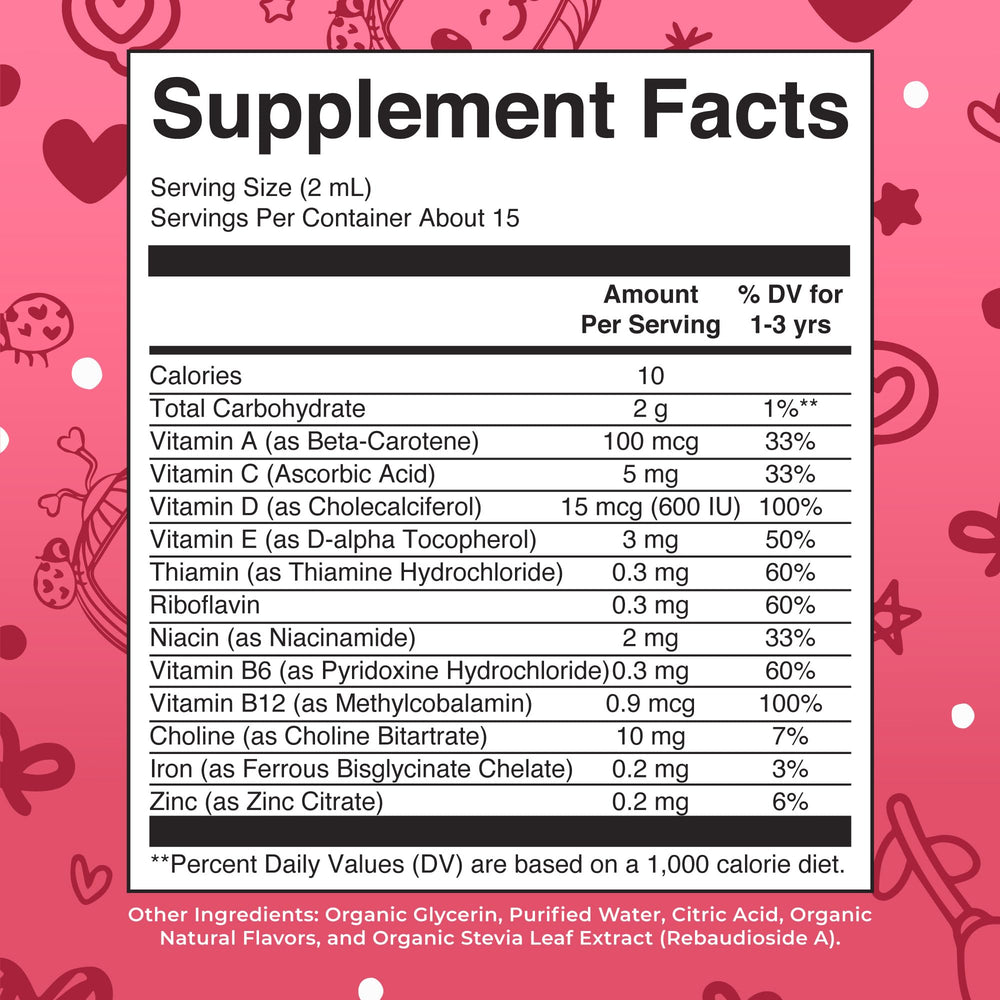 USDA Organic vegan label on MaryRuth toddler multivitamin