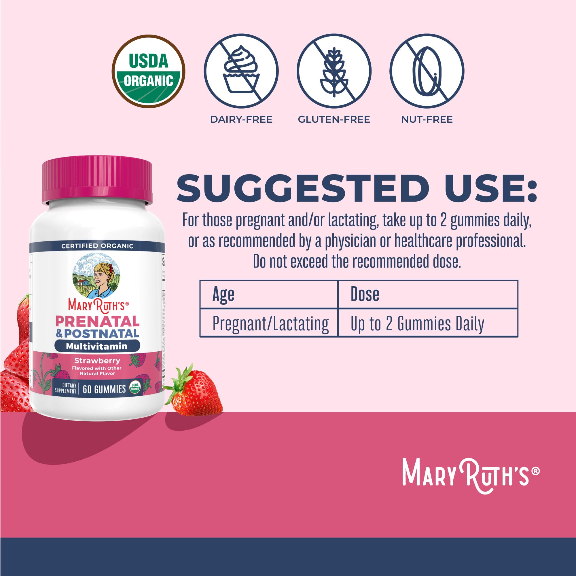 Close-up of strawberry-flavored prenatal gummies