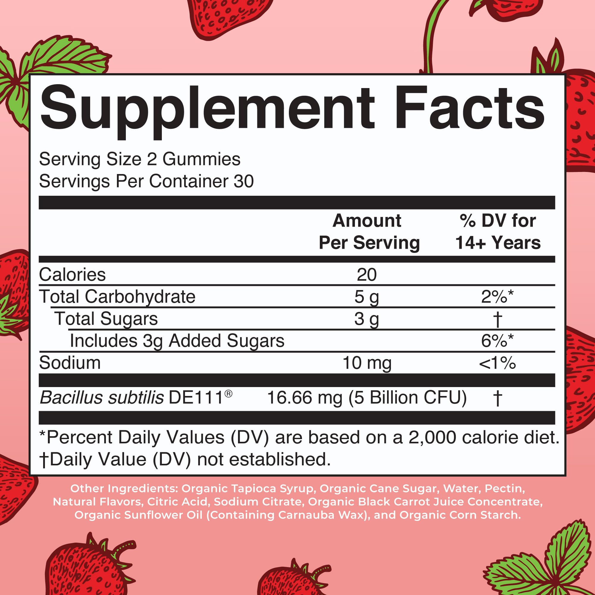 Back label of MaryRuth Organics Probiotic Gummies bottle