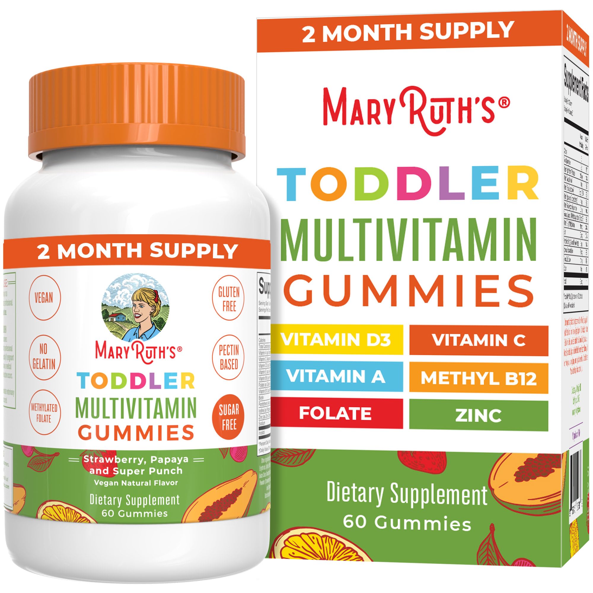 Front packaging image of MaryRuth Organics Sugar Free Toddler Multivitamin Gummies – 60 count