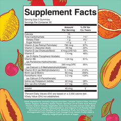 Close up of teen multivitamin gummies with three flavors