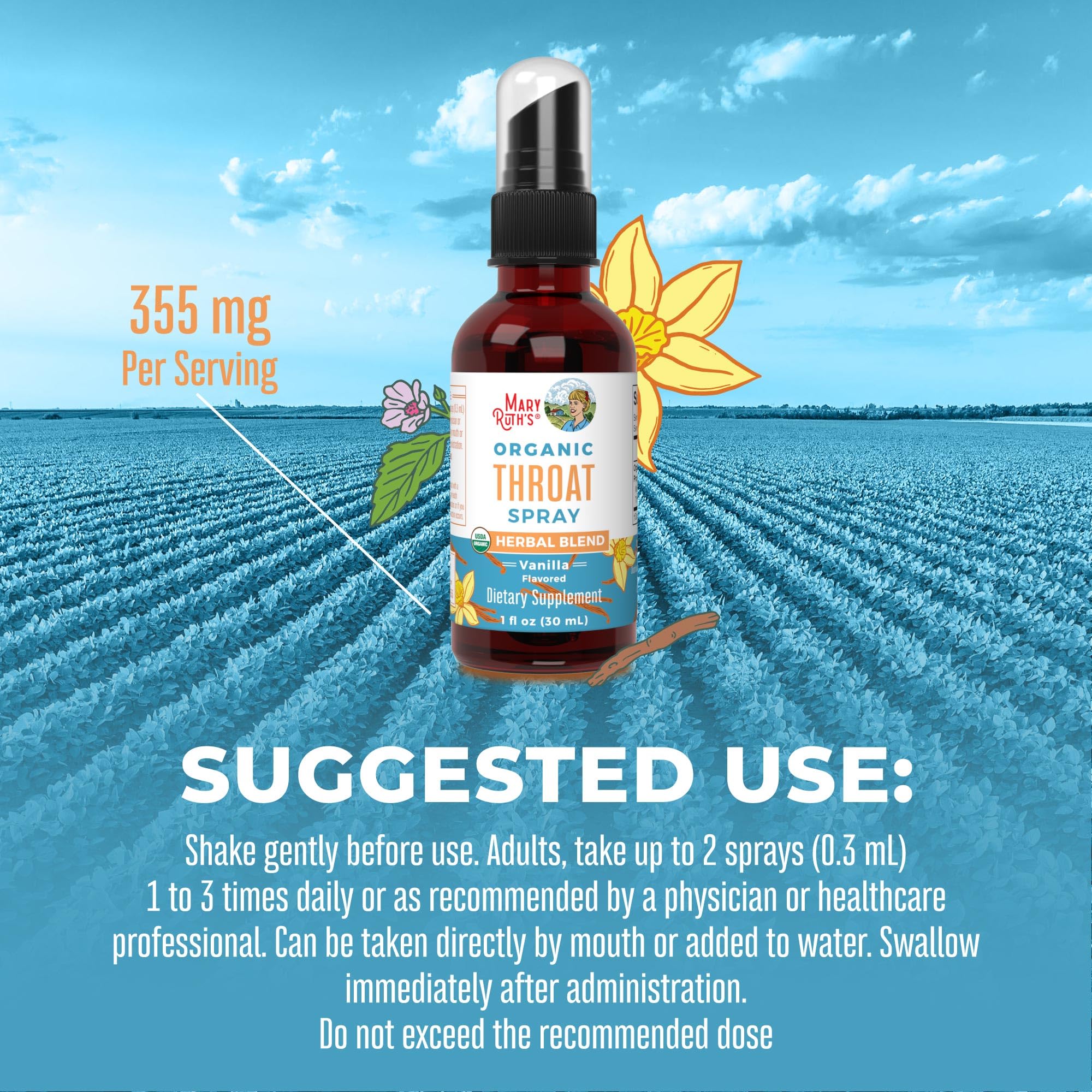 MaryRuth Organics Throat Spray Vanilla packaging box