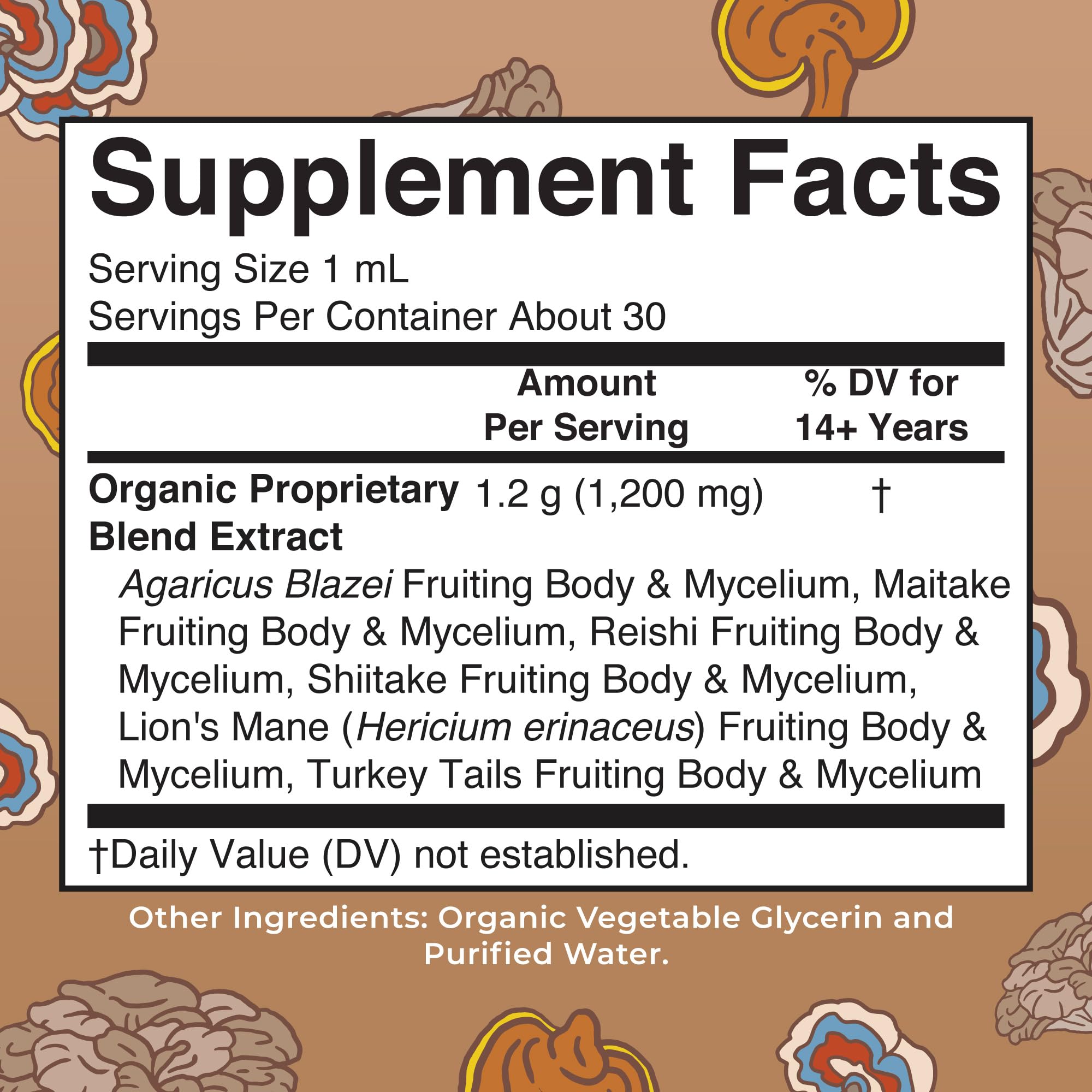 Close-up of six-mushroom ingredients in the blend