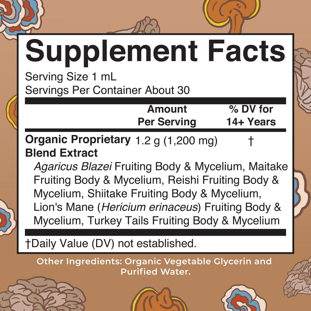 Close-up of six-mushroom ingredients in the blend