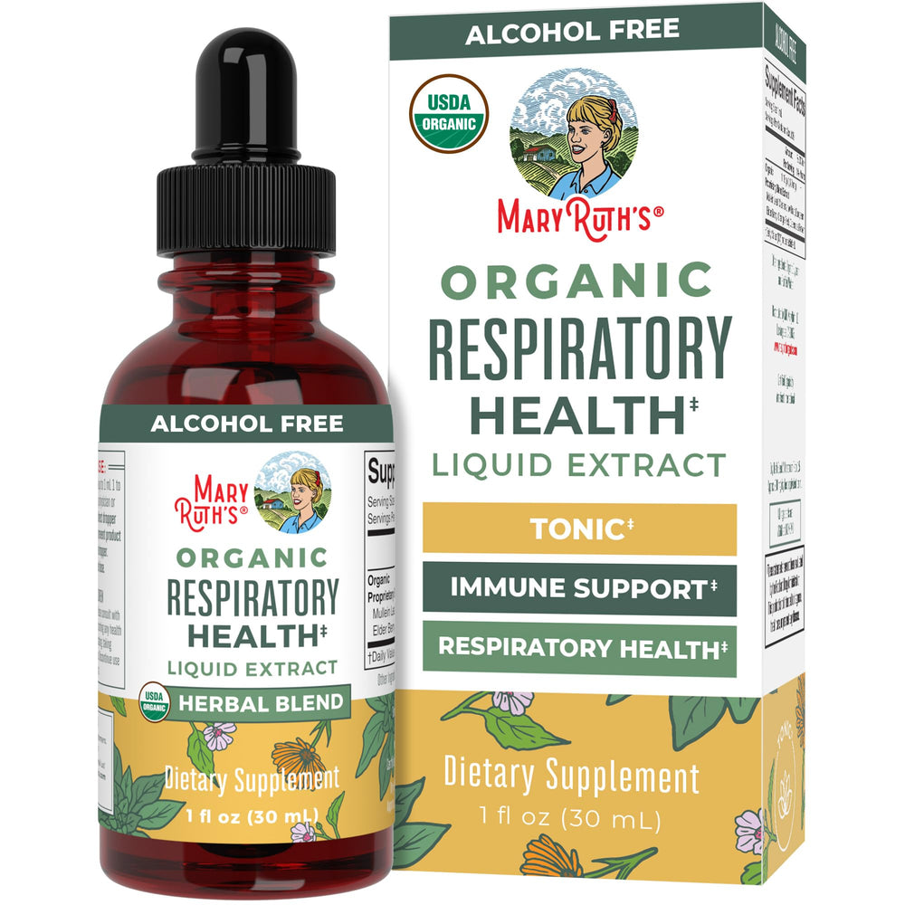 MaryRuth Organic Respiratory Health Drops bottle featuring Mullein Leaf