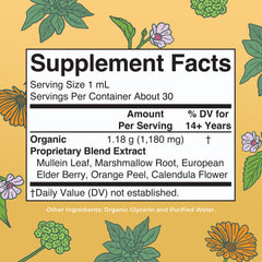 Close-up of MaryRuth Respiratory Health Drops label