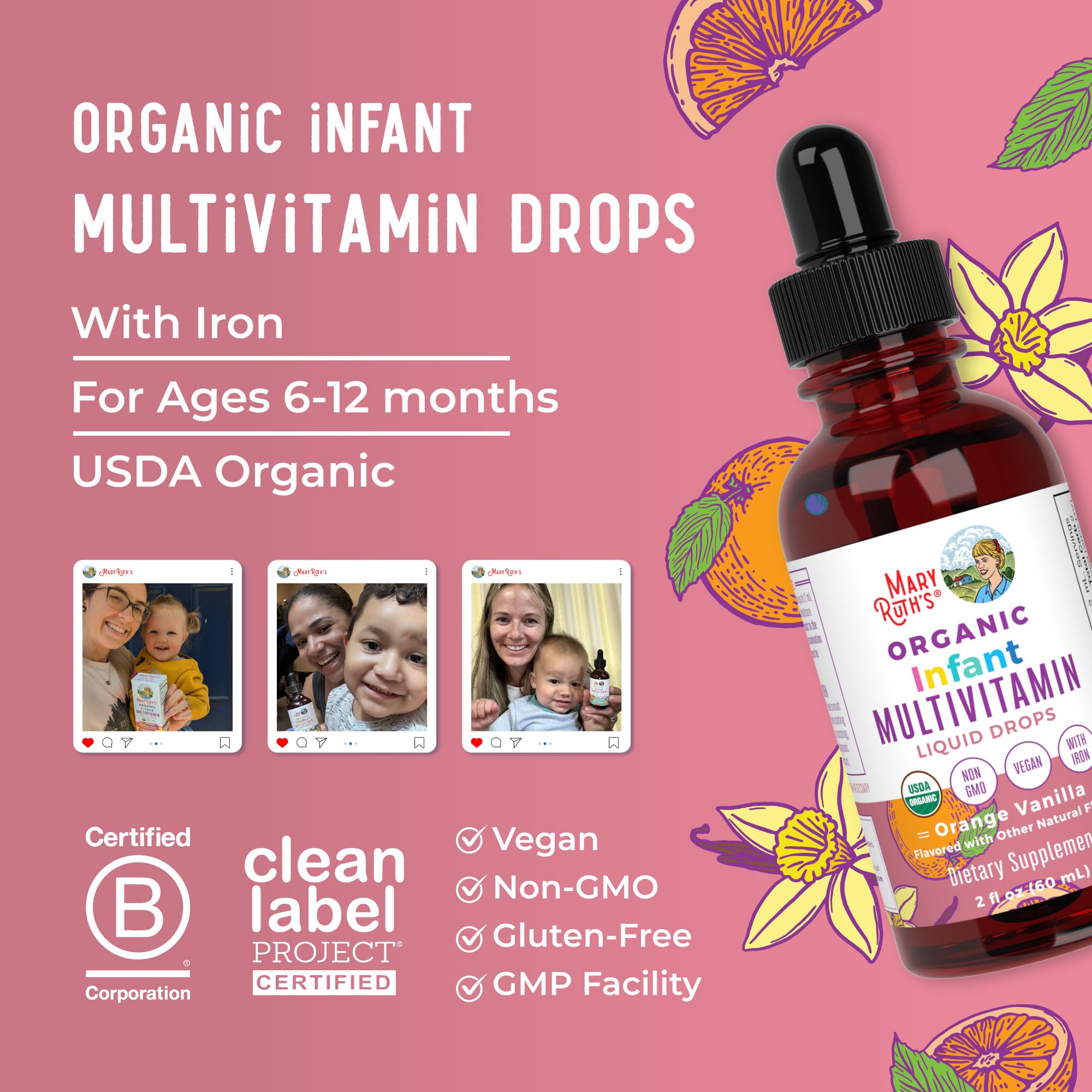 Vegan, non-GMO, gluten-free formula by MaryRuth Organics.