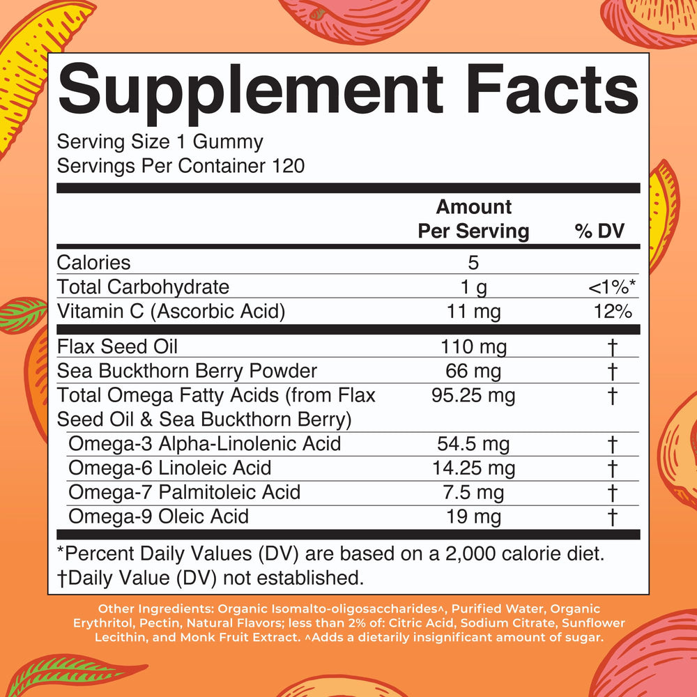 Back view showing nutrition facts on MaryRuth Organics Omega gummies bottle