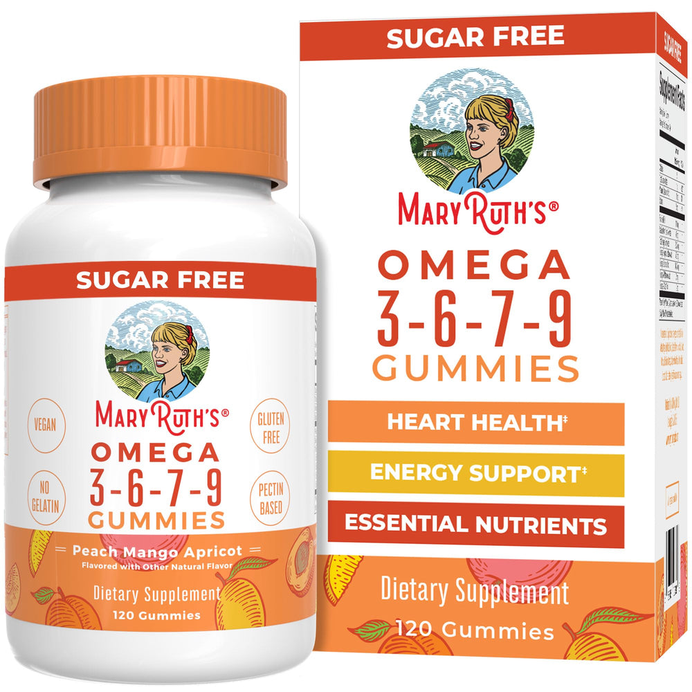 Front view of MaryRuth Organics Vegan Omega 3-6-7-9 Gummies bottle (120 count)