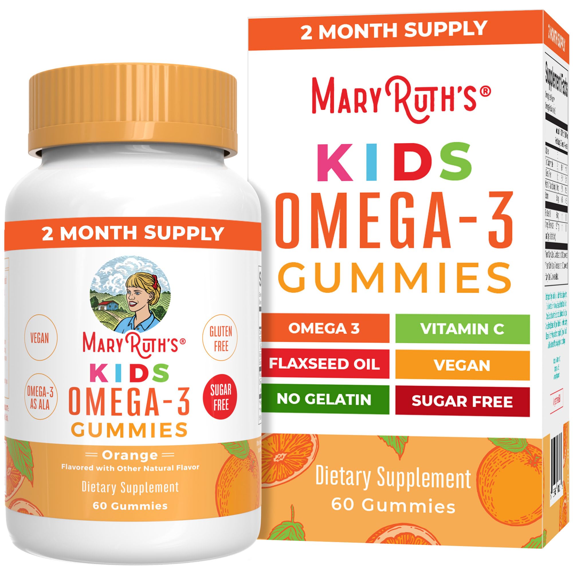 Front bottle of MaryRuth Organics Vegan Omega-3 Gummies for Kids 2+
