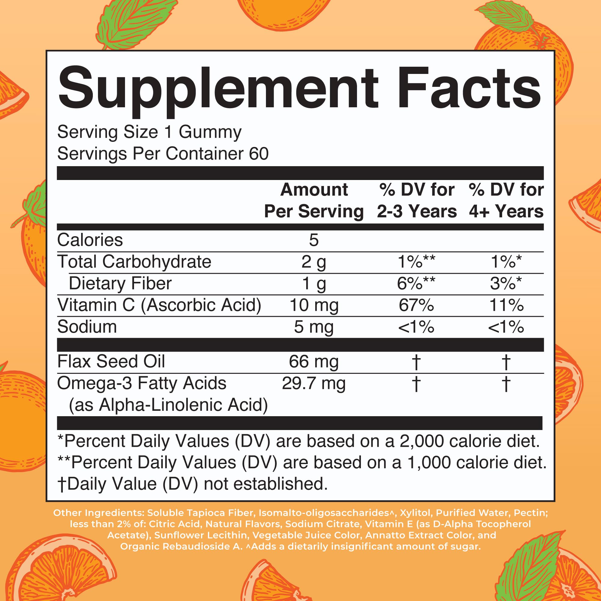 Product label showing 60-count and sugar-free claim