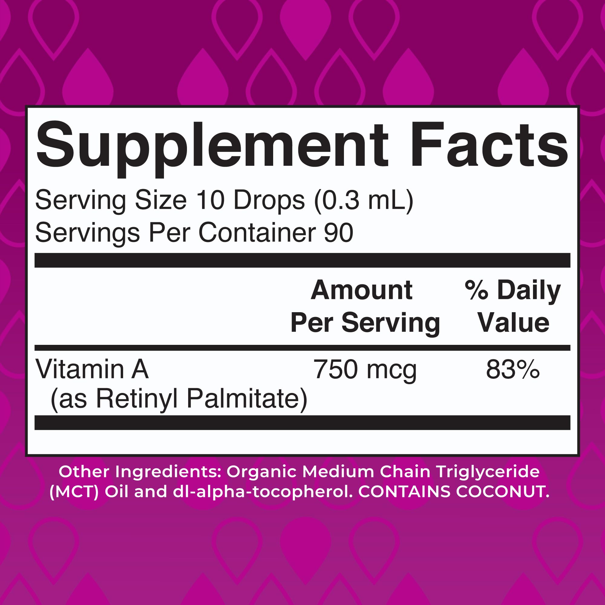 Close-up of bottle label showing Vitamin A