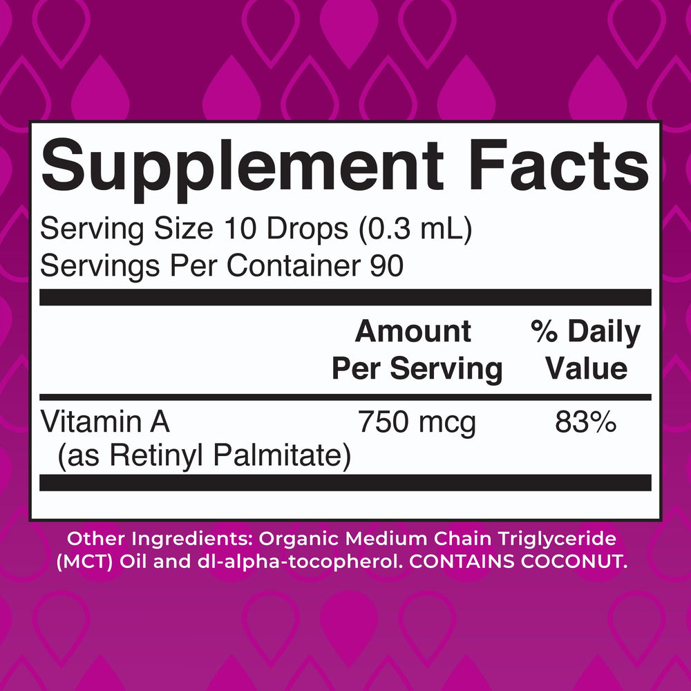 Close-up of bottle label showing Vitamin A