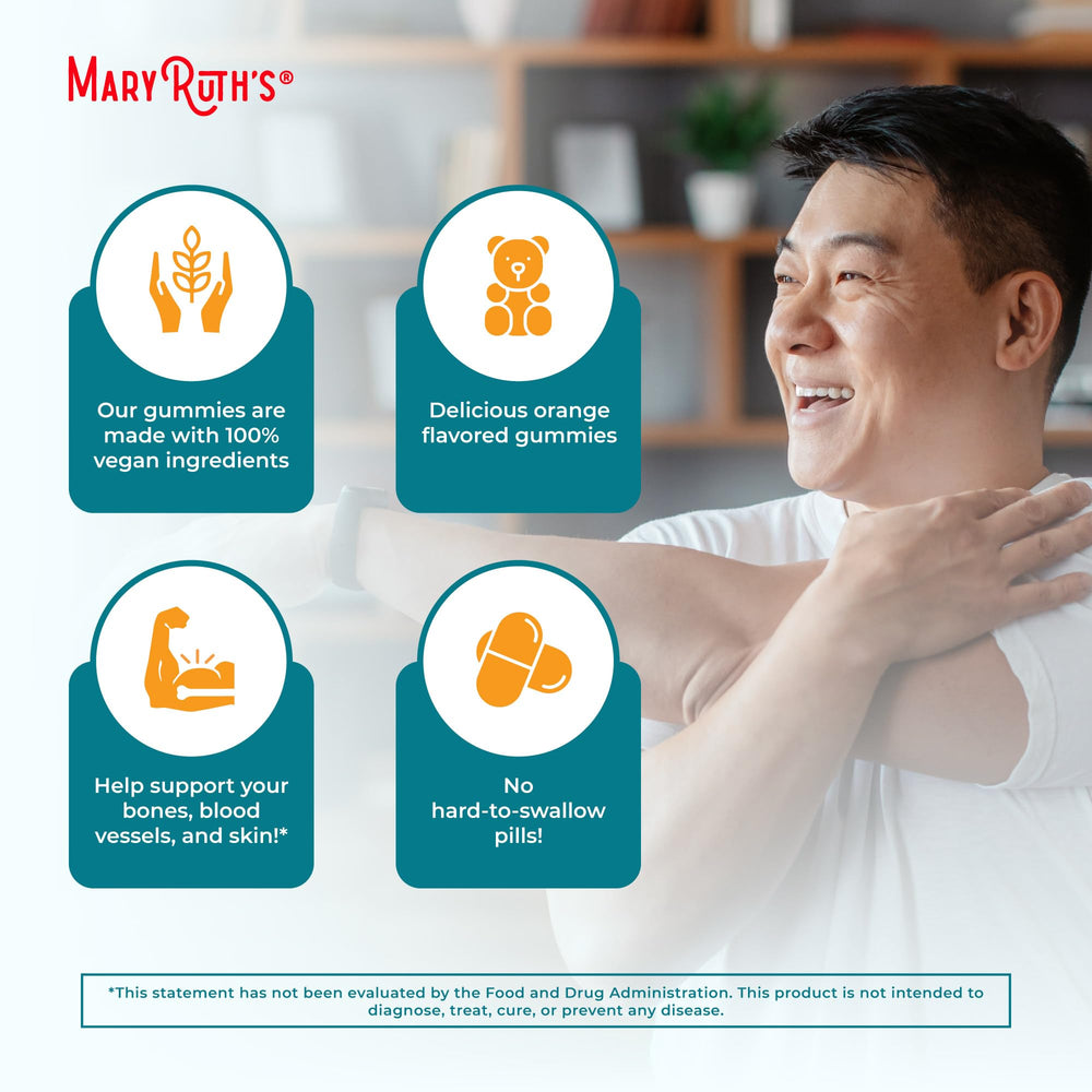 Dairy-free and gluten-free icons on packaging of Vitamin C gummies