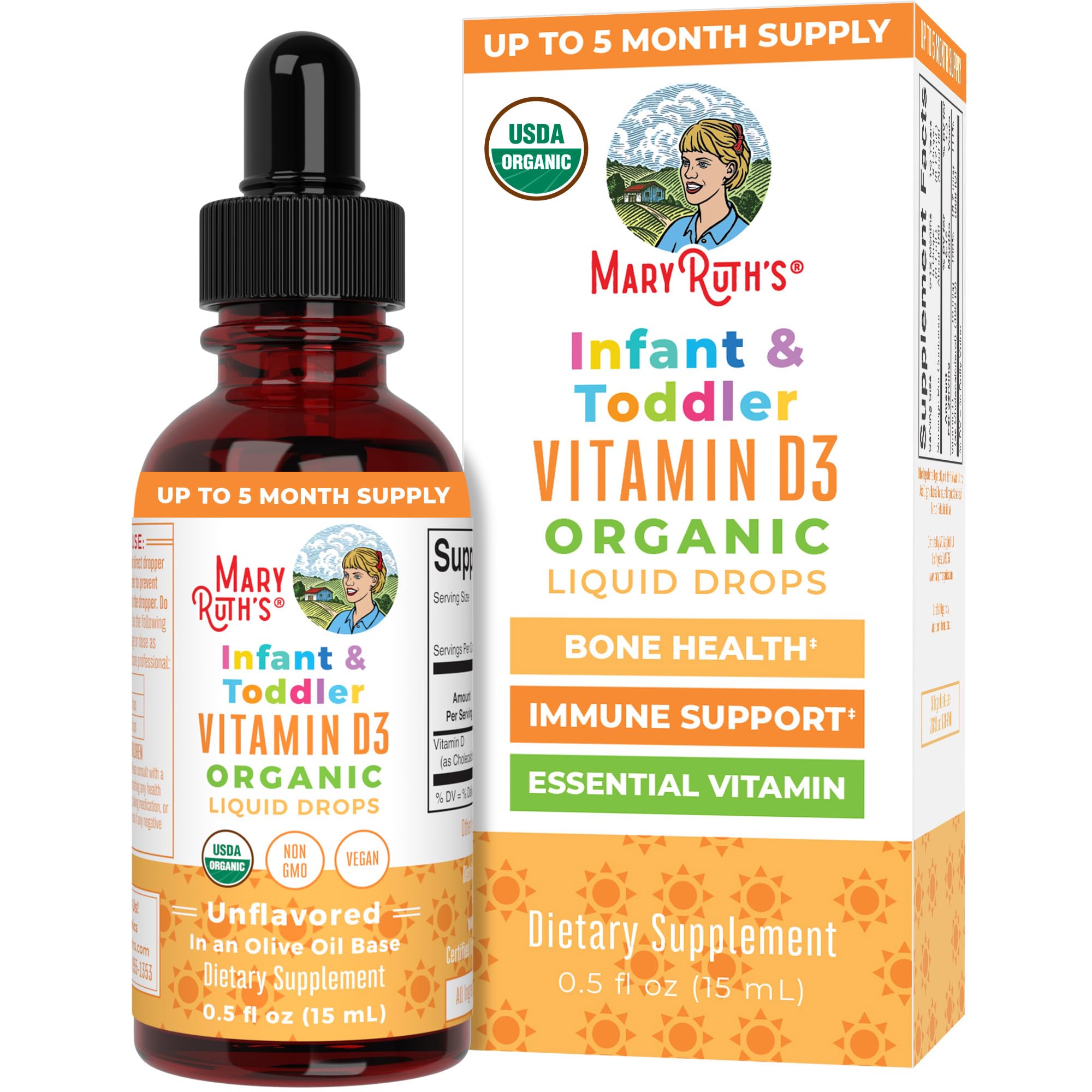 Front view of MaryRuth Organics Vitamin D Drops for Infants and Toddlers