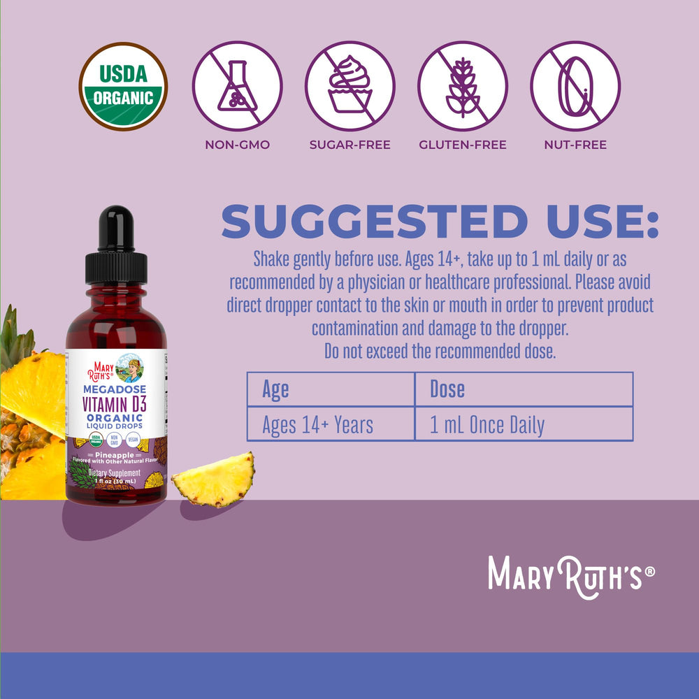 MaryRuth Organics label close-up emphasizing organic vegan ingredients for clean nutrition.