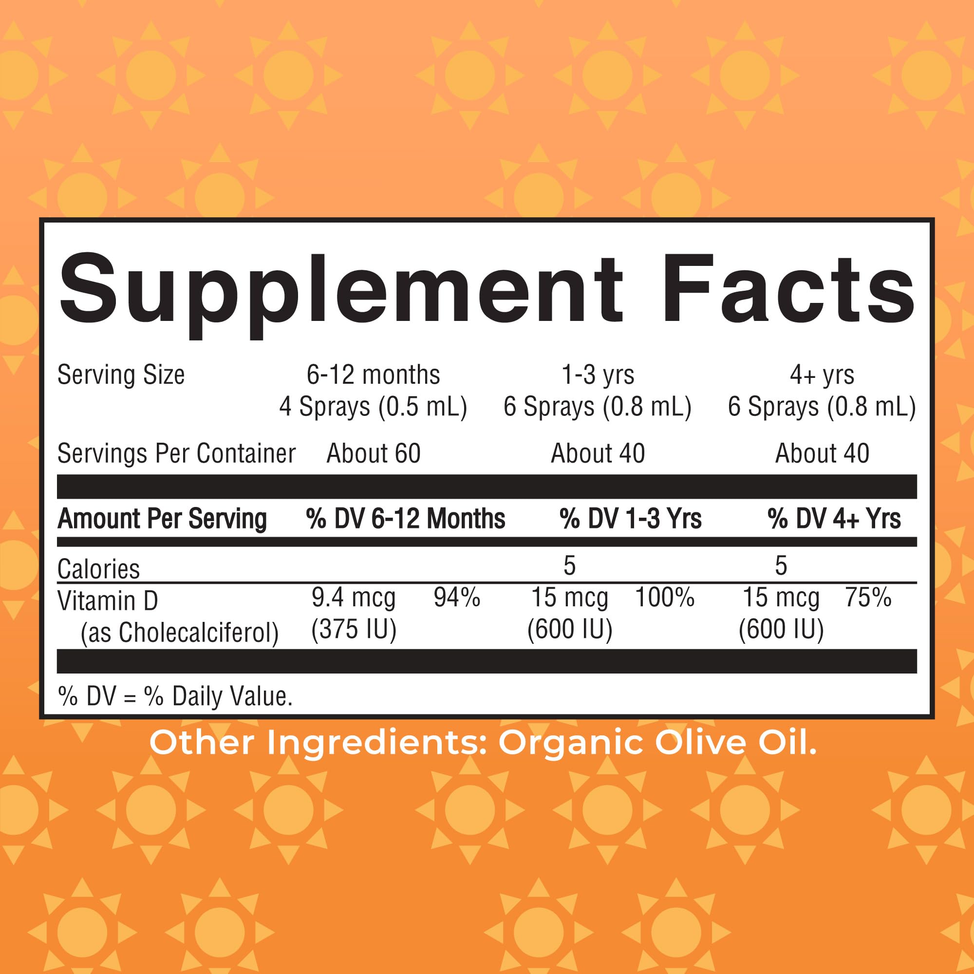 Close-up of Vitamin D3 spray label showing USDA Organic and vegan claims