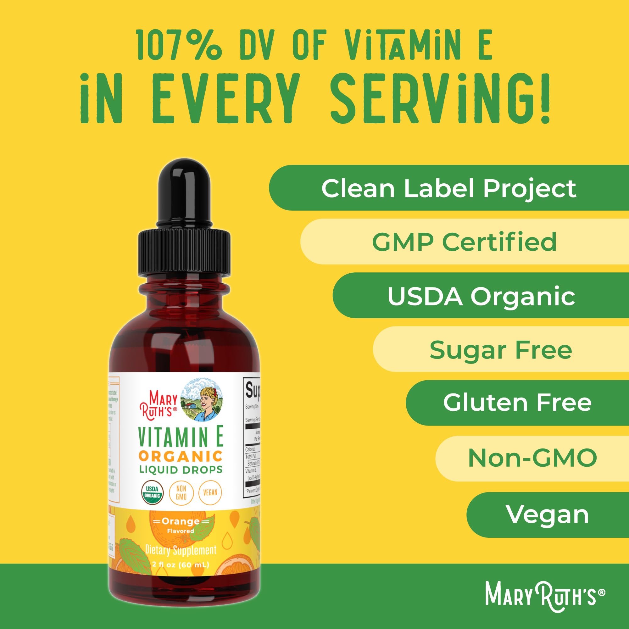 USDA Organic seal on Vitamin E drops bottle