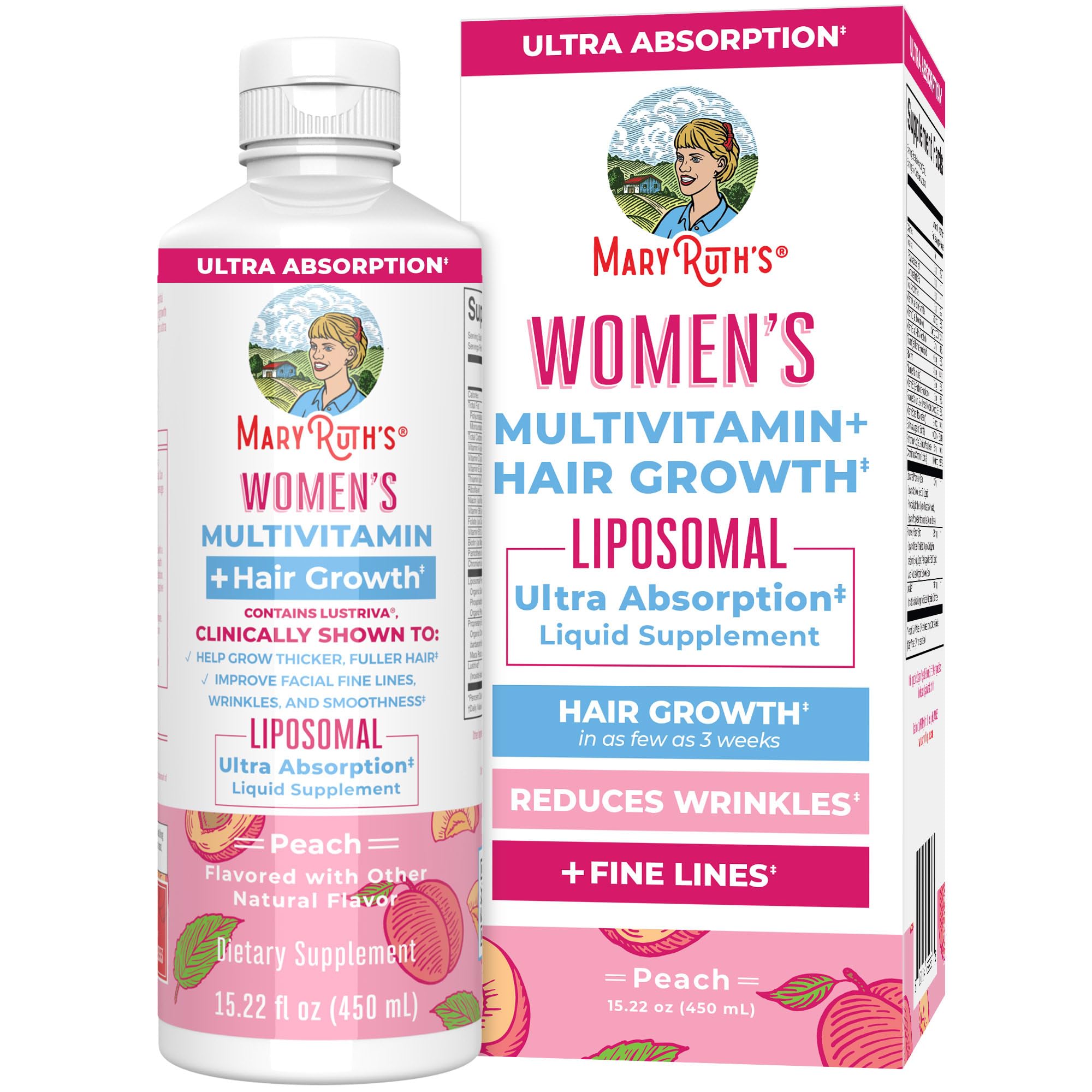 MaryRuth Organics Women's Multivitamin with Lustriva Hair Growth Liposomal - 15oz bottle