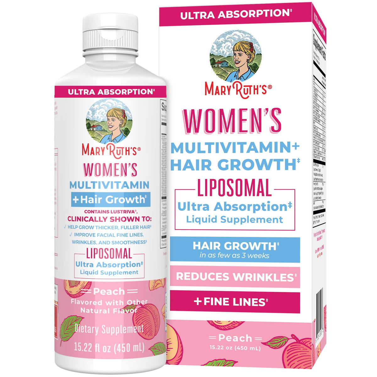 MaryRuth Organics Women's Multivitamin with Lustriva Hair Growth Liposomal - 15oz bottle