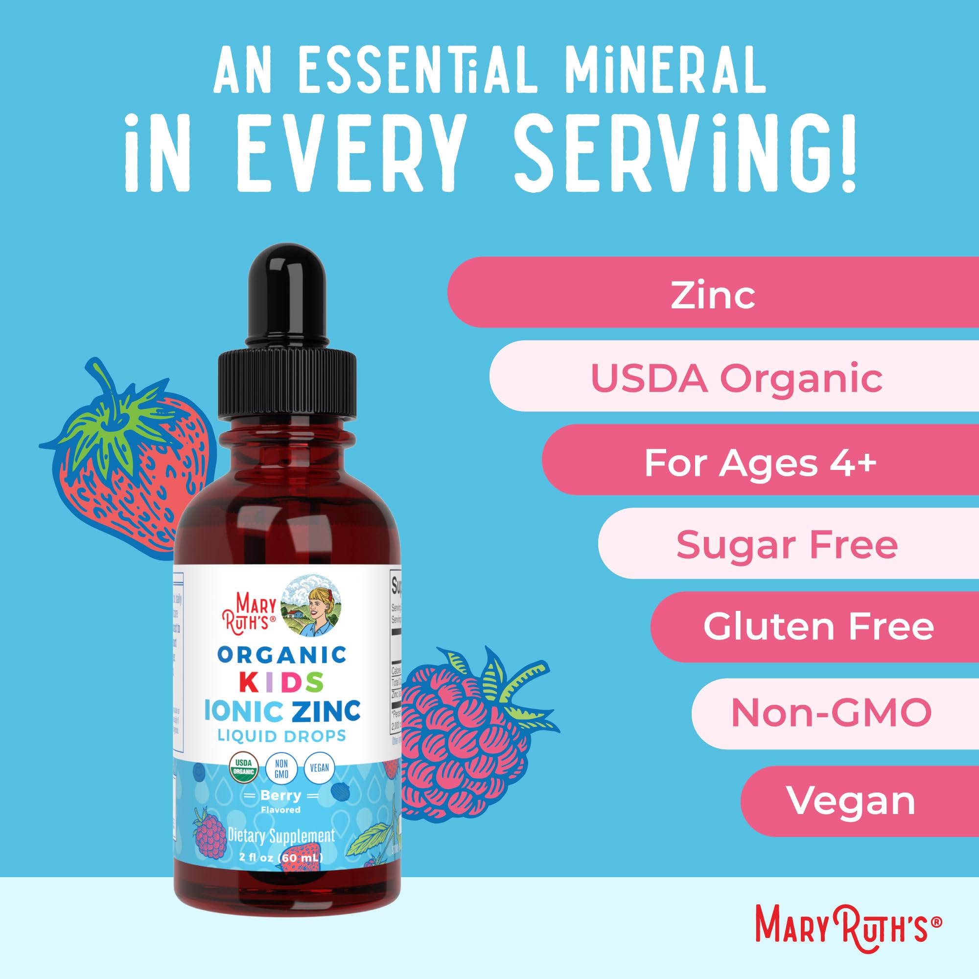 USDA Organic and vegan certifications for MaryRuth Zinc for Kids