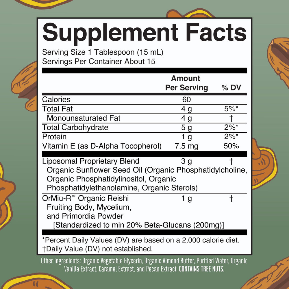Close-up of Reishi label showing full-spectrum ingredients
