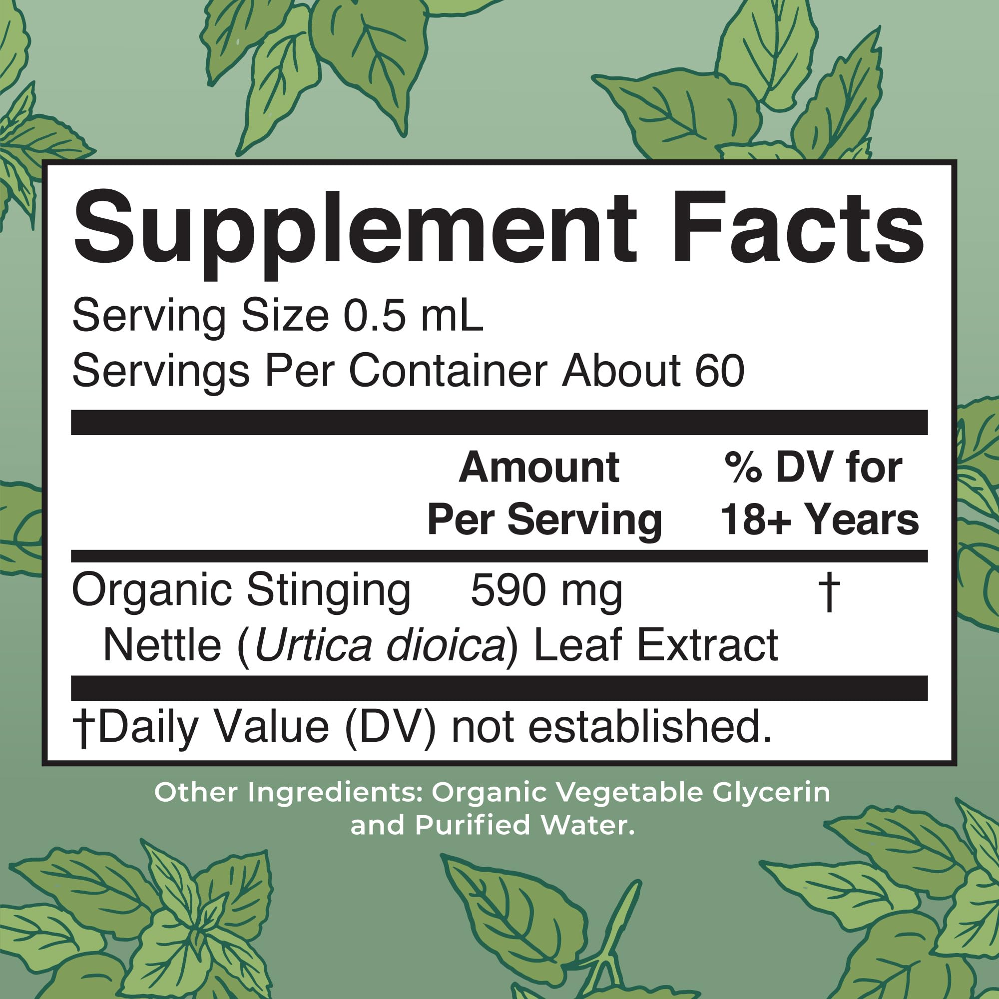 Close-up of MaryRuth nettle drops bottle with label