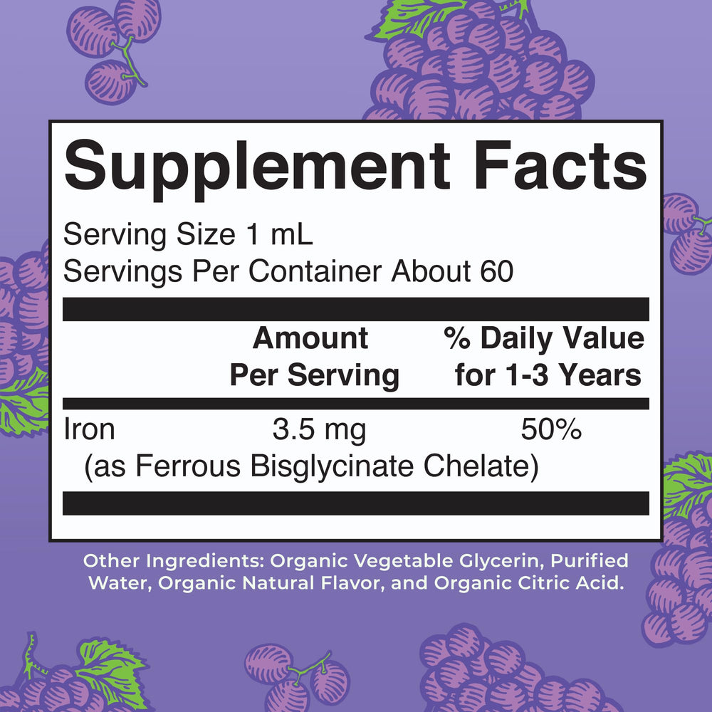 Close-up of Toddler Iron Drops bottle label