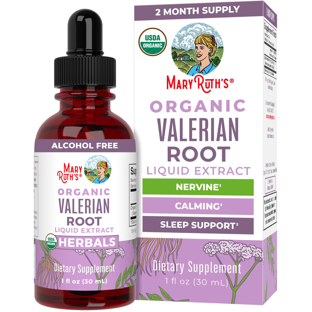 MaryRuth Organics Valerian Root Liquid Drops bottle with label