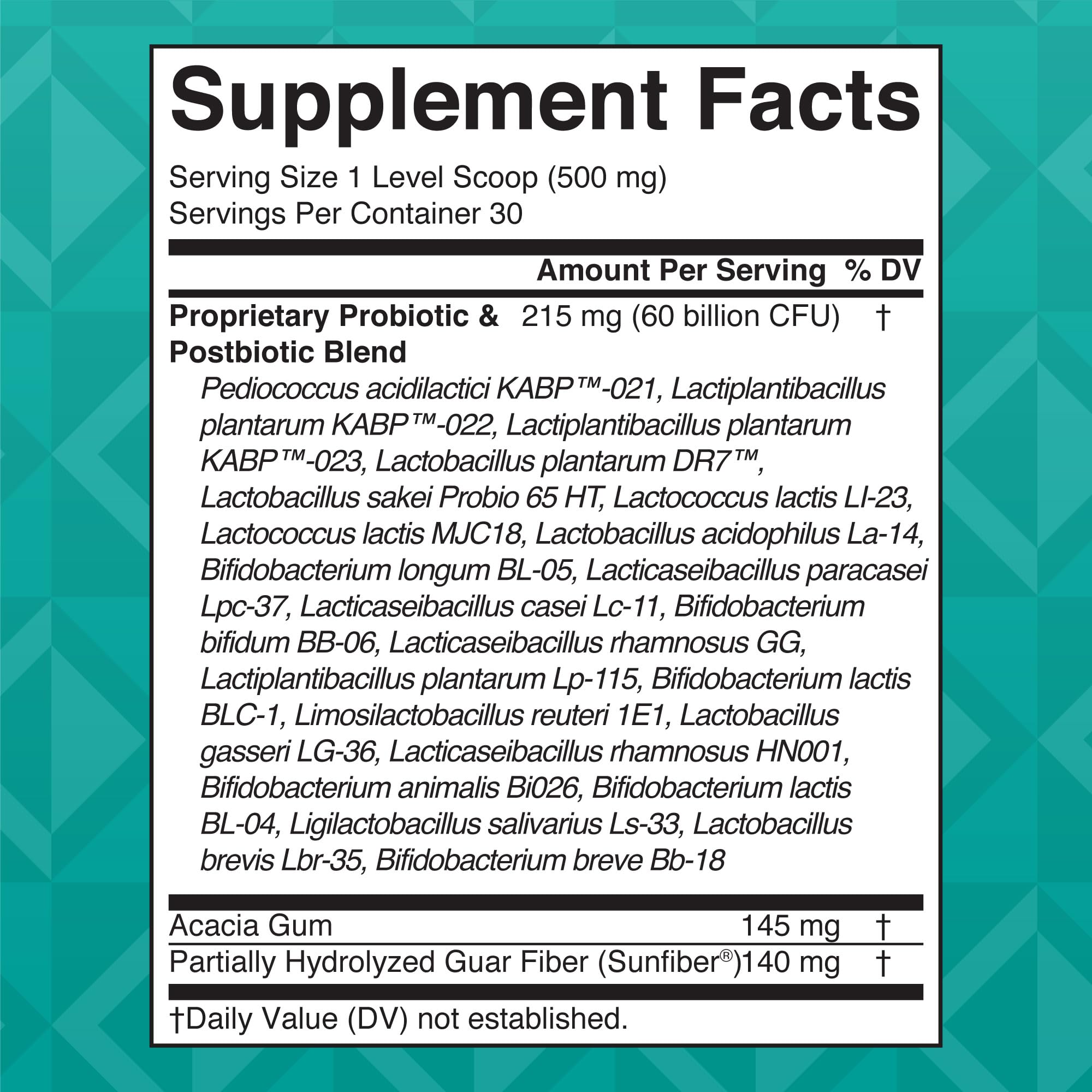 Label showing 60 billion CFU per serving and 23 strains