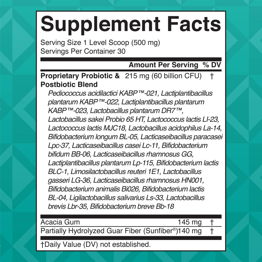 Label showing 60 billion CFU per serving and 23 strains