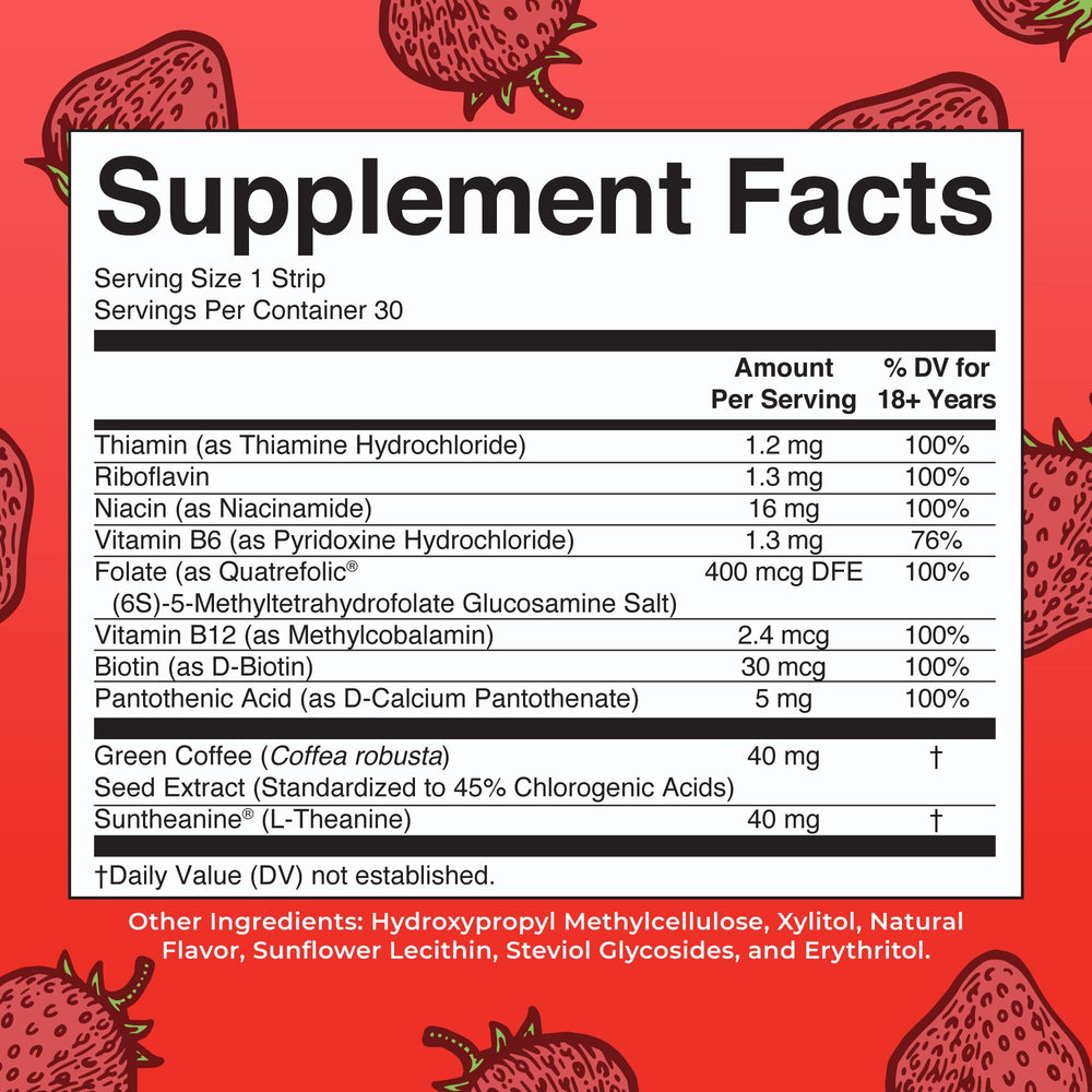 Pouch of MaryRuth's Energy Dissolving Strips Strawberry with 30 strips
