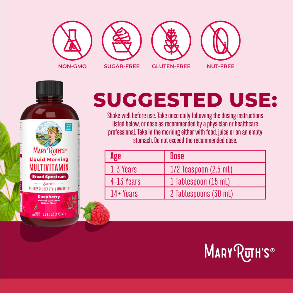 Ingredients panel for MaryRuth's Raspberry Liquid Morning Multivitamin